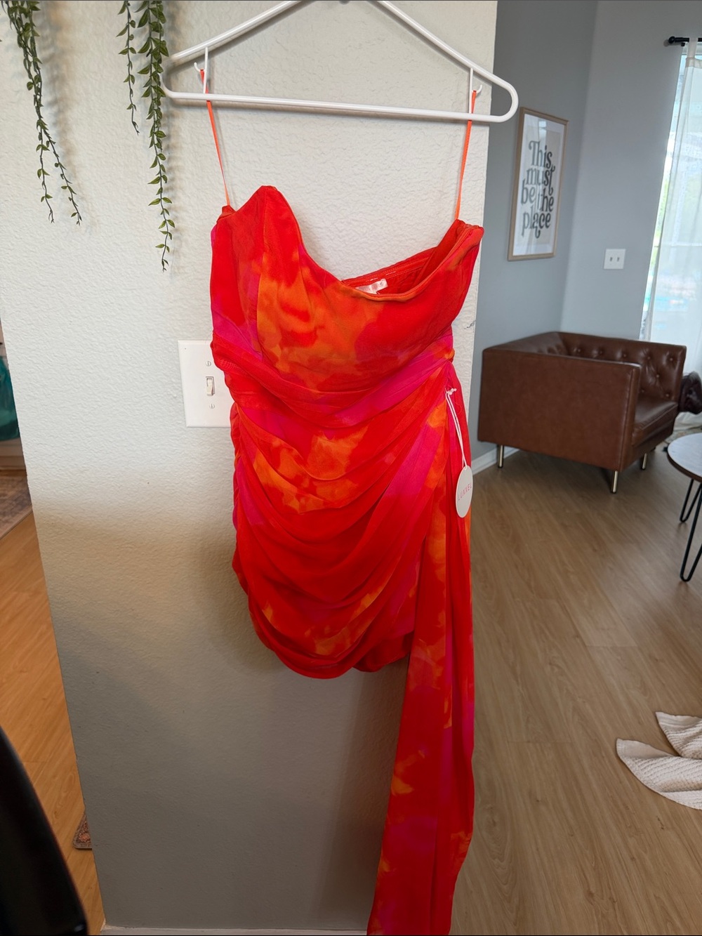 Vici Red and Pink Draped Mini Slip Dress with Sash